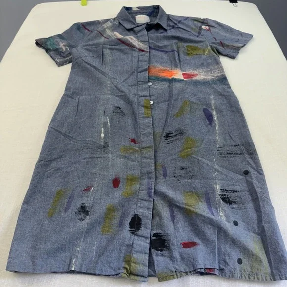 Fort Makers The Dress Project Women 8 Denim Shirt Dress Paint Splash Artsy‎ Rare - Picture 10 of 16